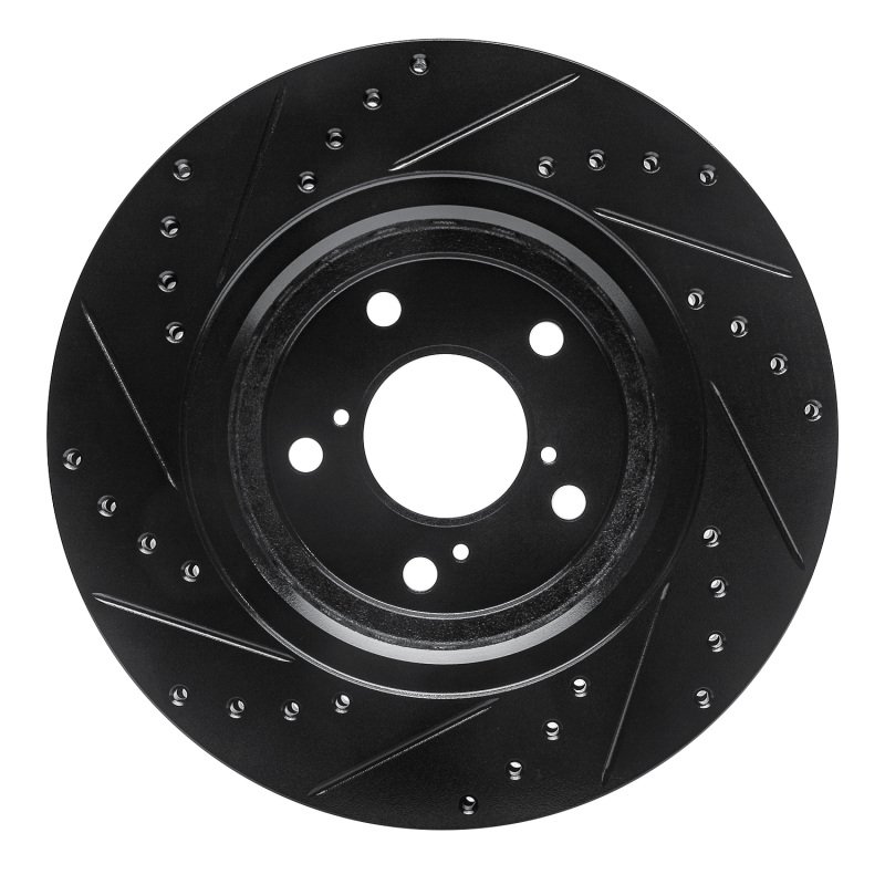 Acura MDX Brake Rotor (1) - Front Right - R1 Concepts - Drilled & Slotted - Black - `15-`25